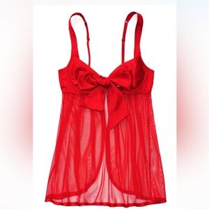 Adore Me Red Sheer Babydoll Chemise with Front Tie Size 1X NWT